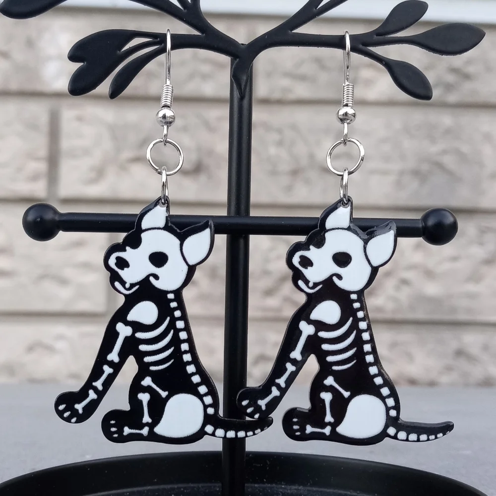 2/$10 Skeleton Dog Acrylic Charm Dangle Earrings NWT Handmade